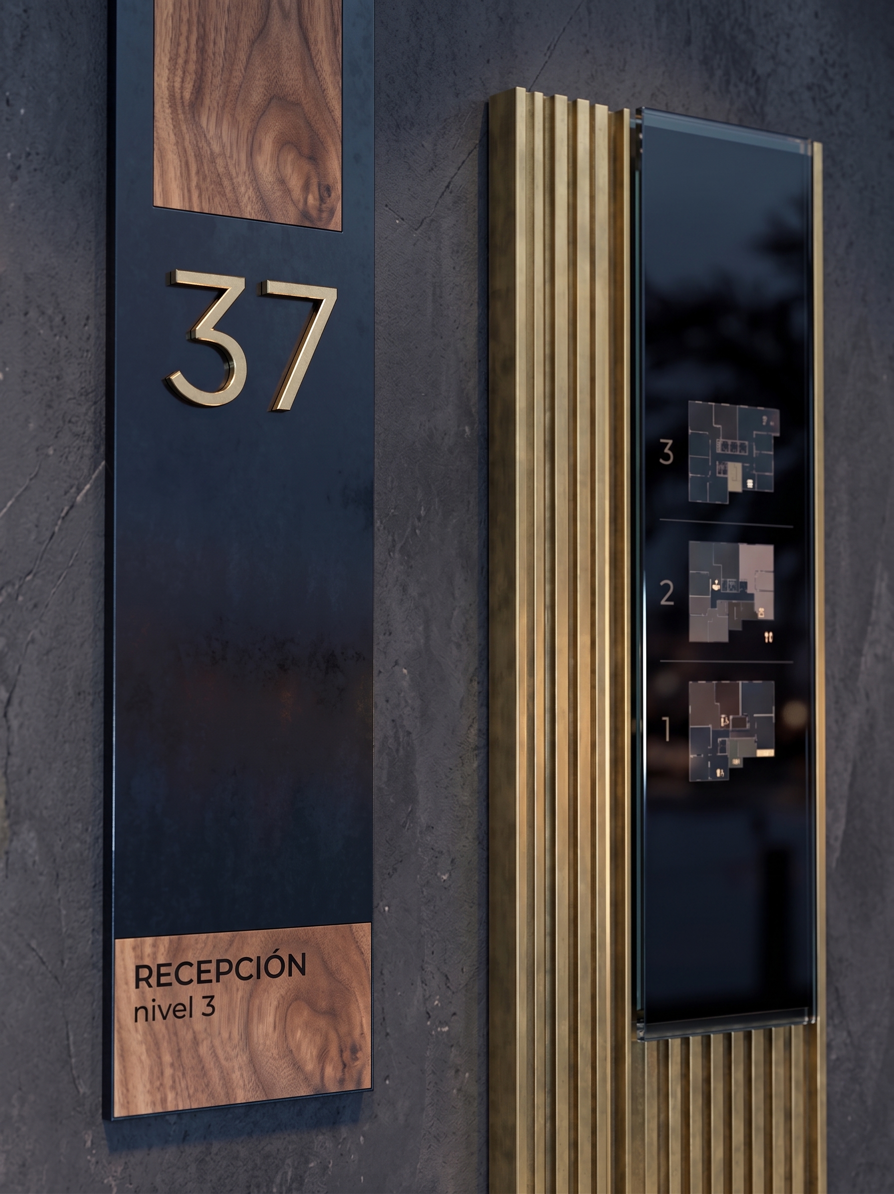Placas de Recepción en Latón y Madera
